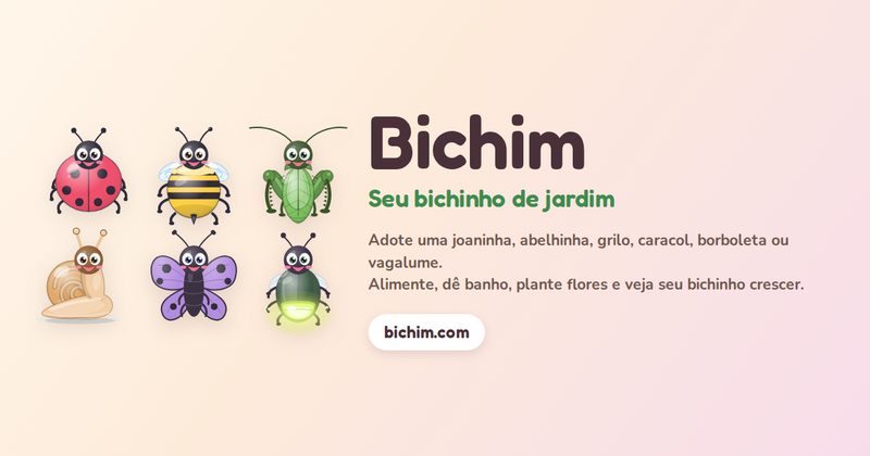 Arte do Bichim com os seis bichinhos de jardim.
