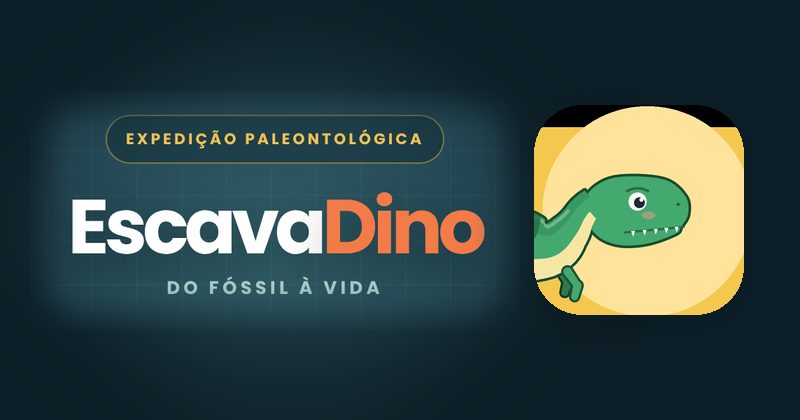 Tela de abertura do EscavaDino e o ícone do dinossauro.